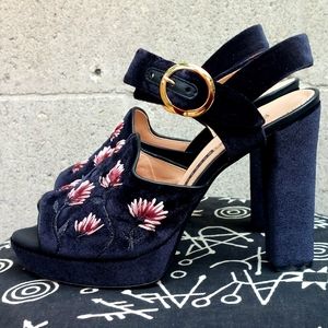 Elegant Black Embroidered Heels
